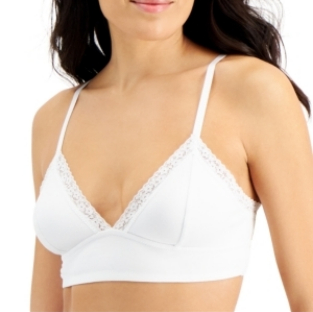 Jenni Women’s Lace-Trim Wide Wireless Bralette - White medium